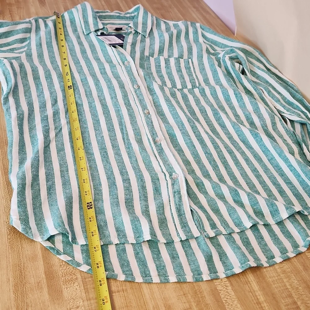 UNIVERSAL THREAD Linen Blend Women’s Green and White Striped Shirt, size S - Picture 11 of 12